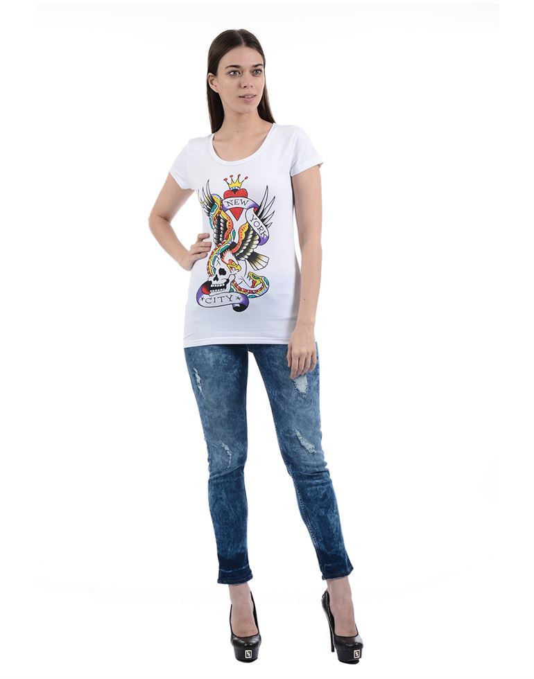 Ed Hardy Women Casual Wear Printed T-Shirt